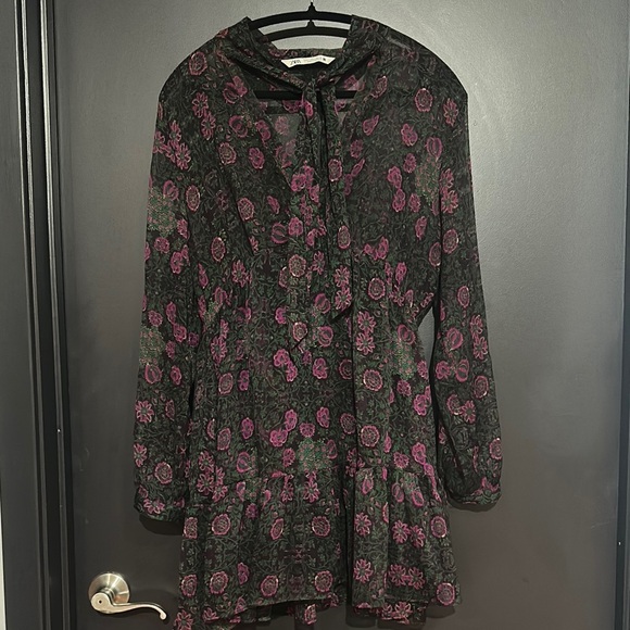 zara green and black dress LEO LIN - Zara Shirt Midi Dress